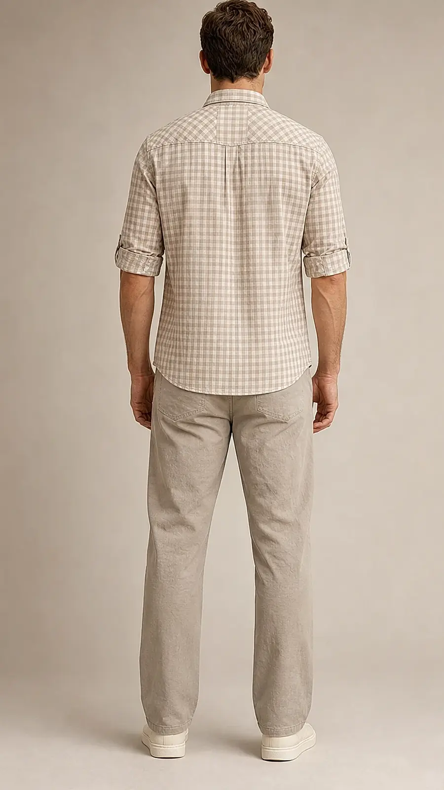 Men's Neutral Gingham Check Casual Shirt