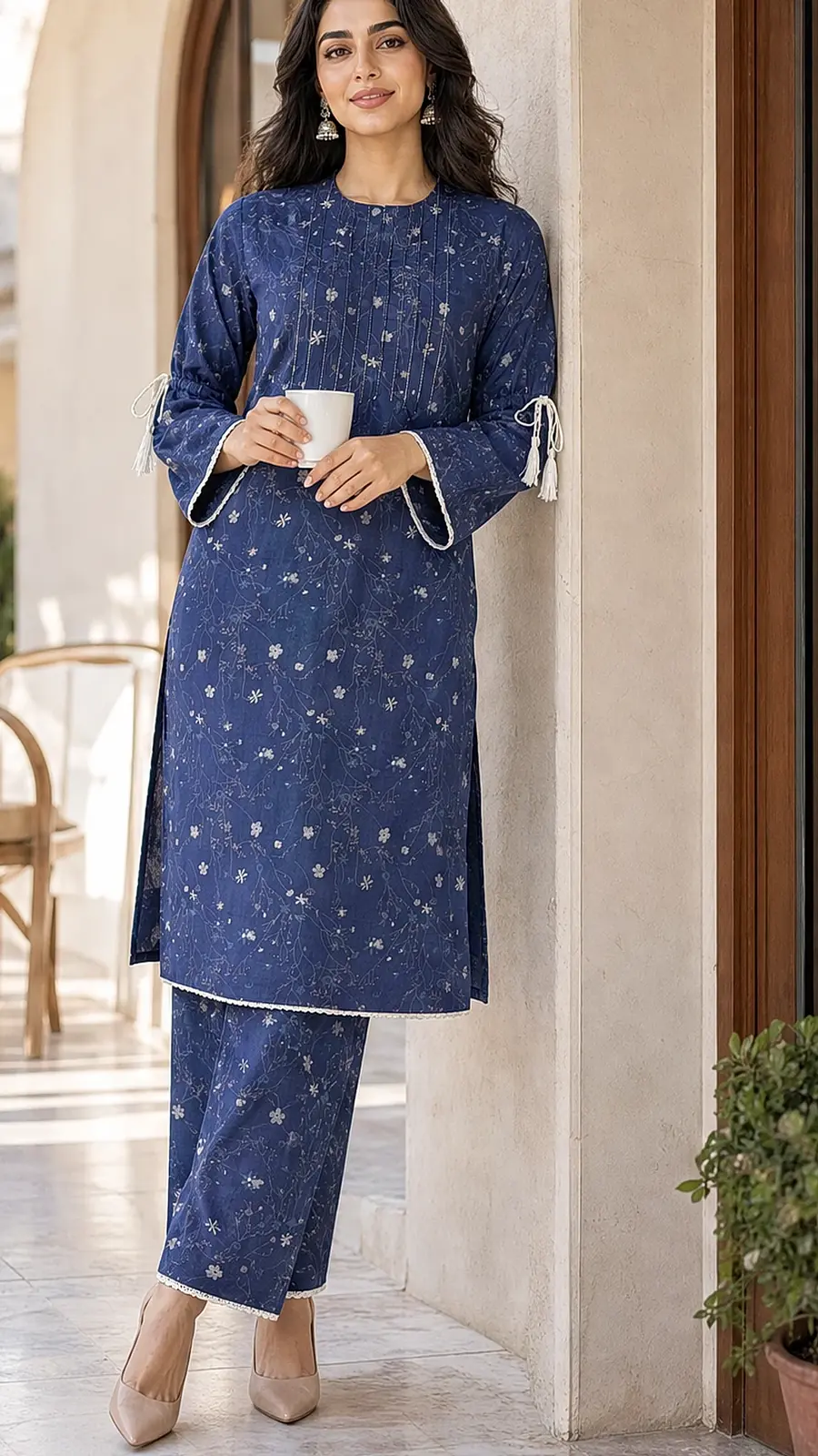 Navy_White 2 Pcs Coord  Soft Cotton Lawn Suit