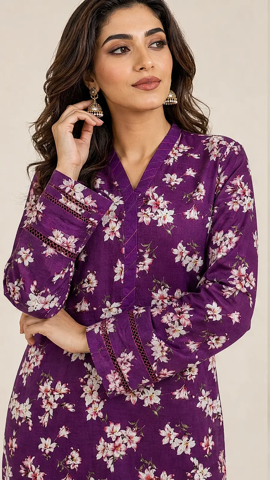 White_Purple 2 Pcs Coord  Soft Cotton Lawn Suit
