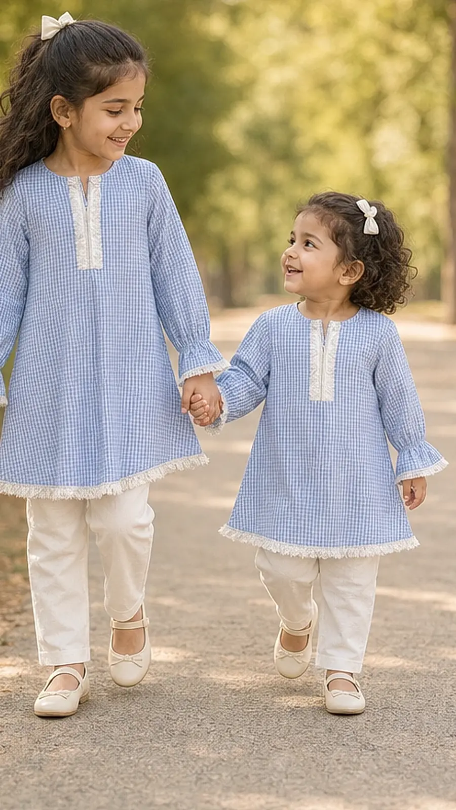 Girls Gingham Kurta Trouser Set