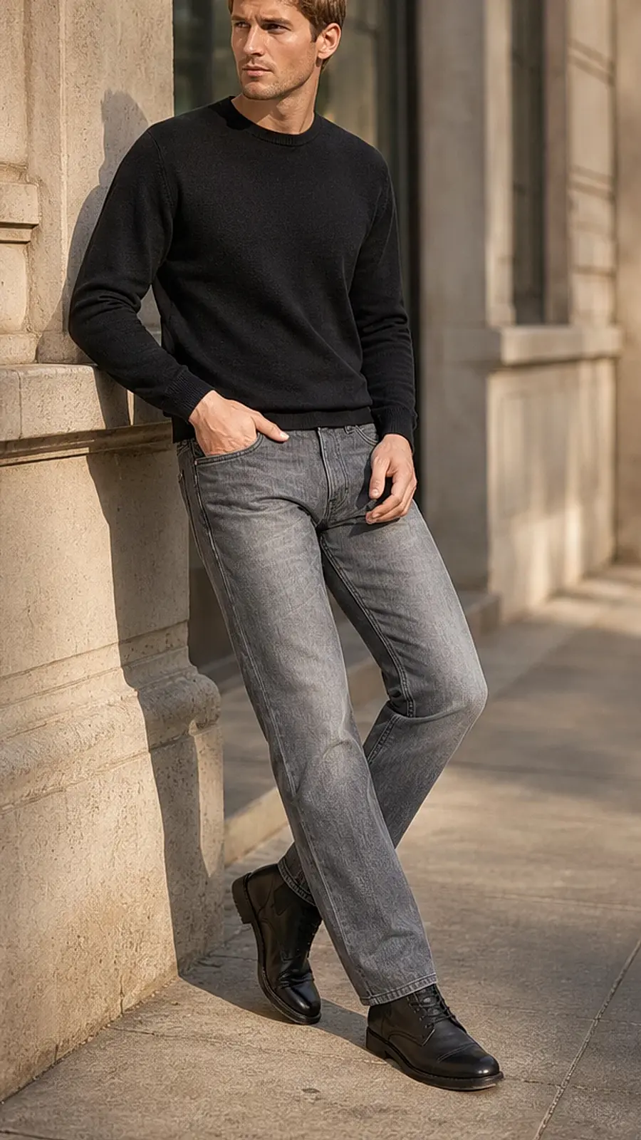 Men's Washed Grey Straight Fit Jeans