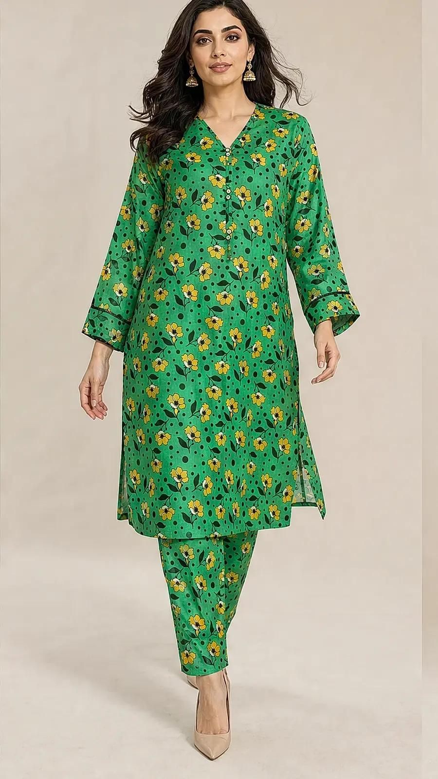 Green_Black 2 Pcs Coord  Soft Cotton Lawn Suit