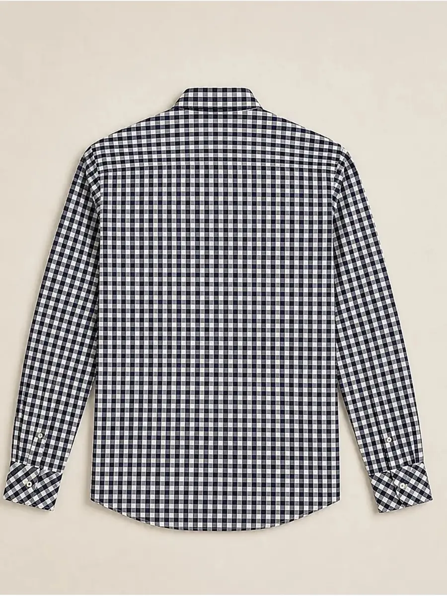 Recipe Men Navy White Gingham Check Long Sleeve Button-Down Shirt