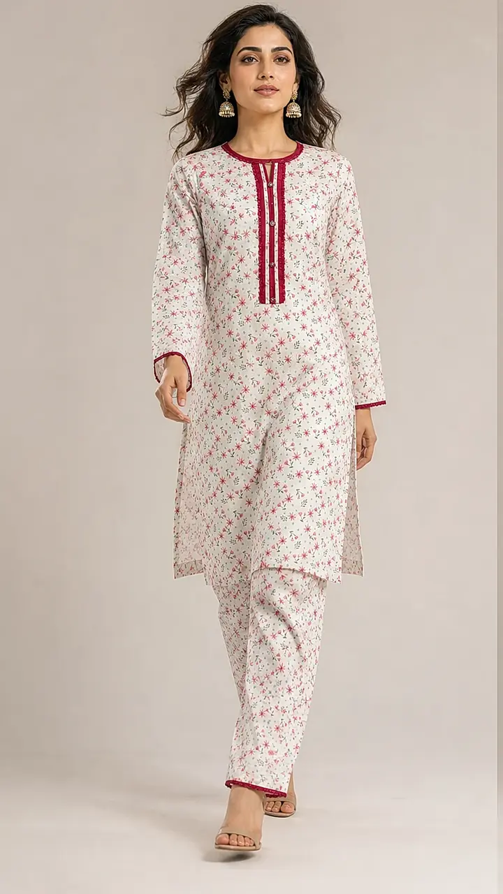 Off-White Pink Micro-Floral Co-ord Set