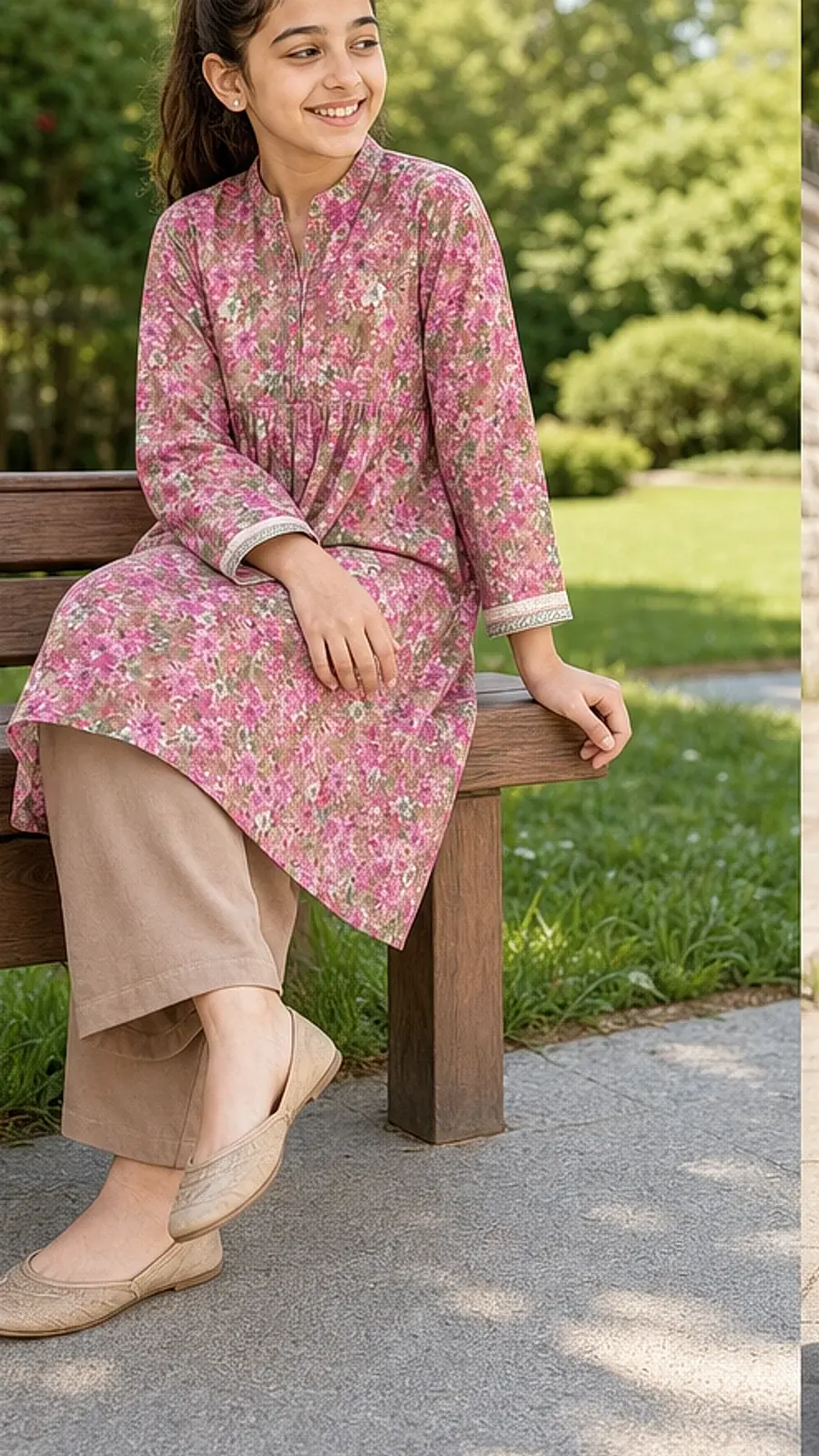 Dusty Pink Floral Girls Frock Shalwar Set