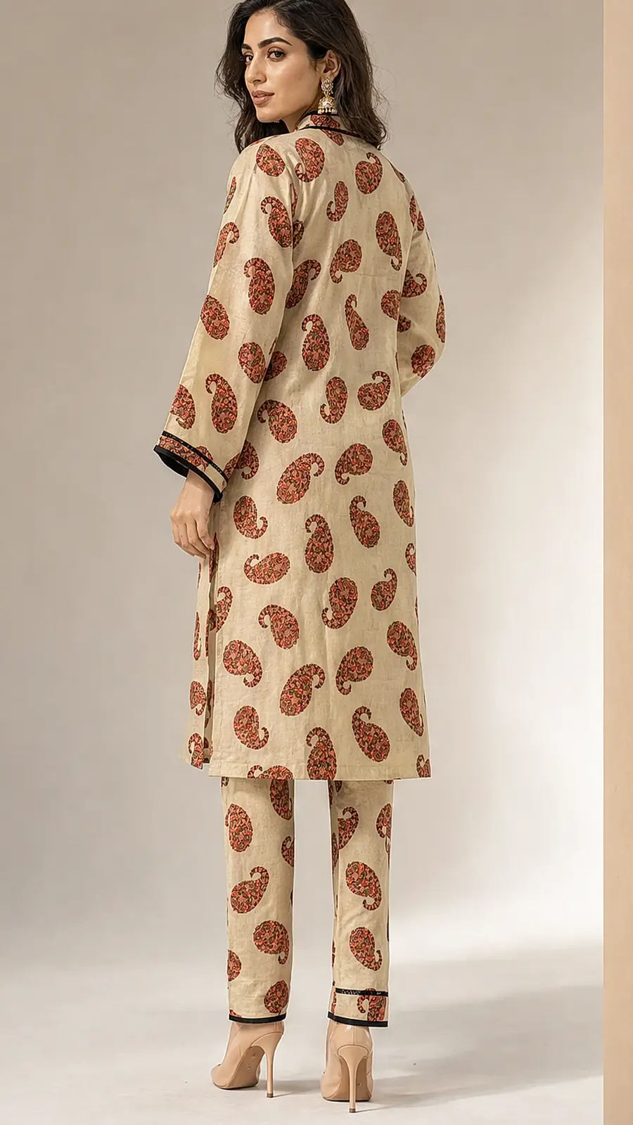 Beige_Orange 2 Pcs Coord  Soft Cotton Lawn Suit