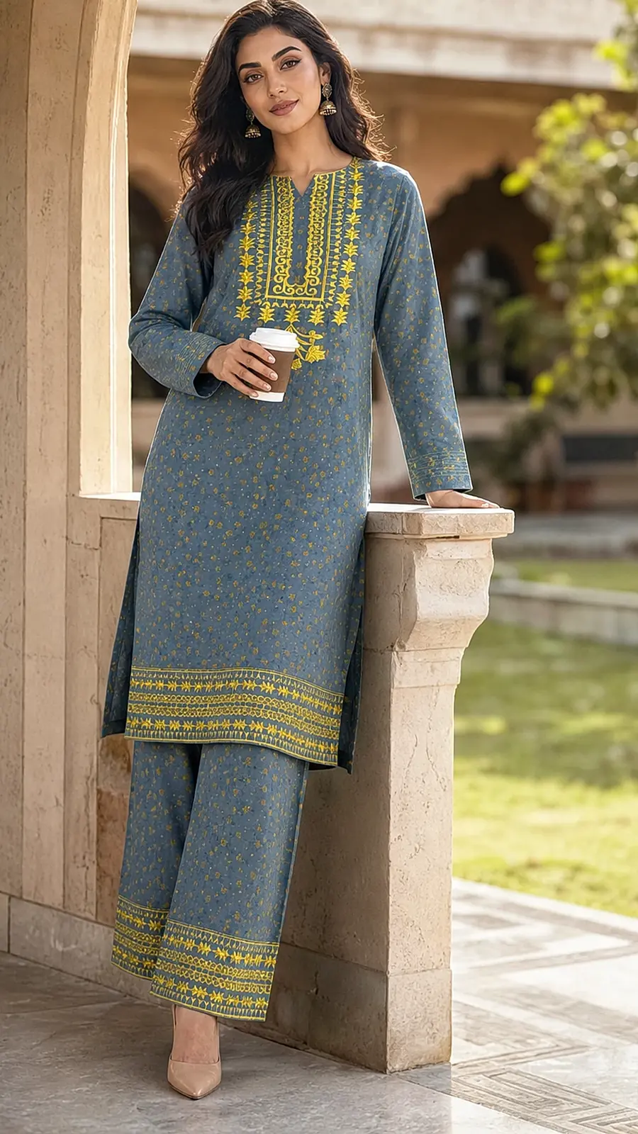 Gray printed and Embriodered 2 Pcs Egyptian Soft Cotton Lawn Suit
