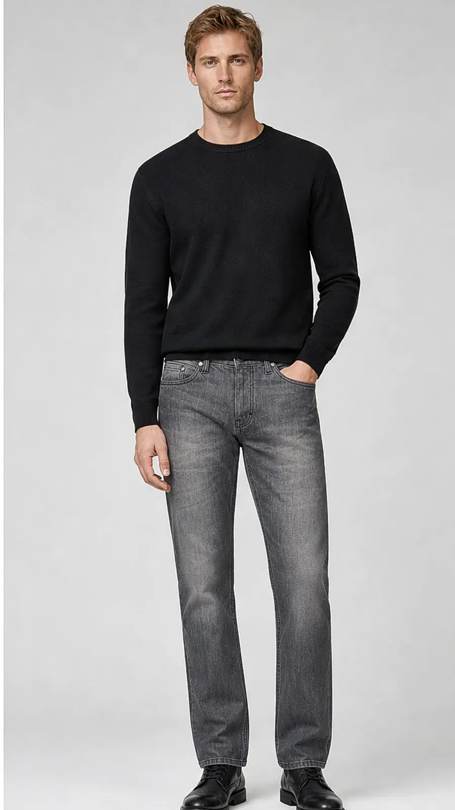 Men's Washed Grey Straight Fit Jeans