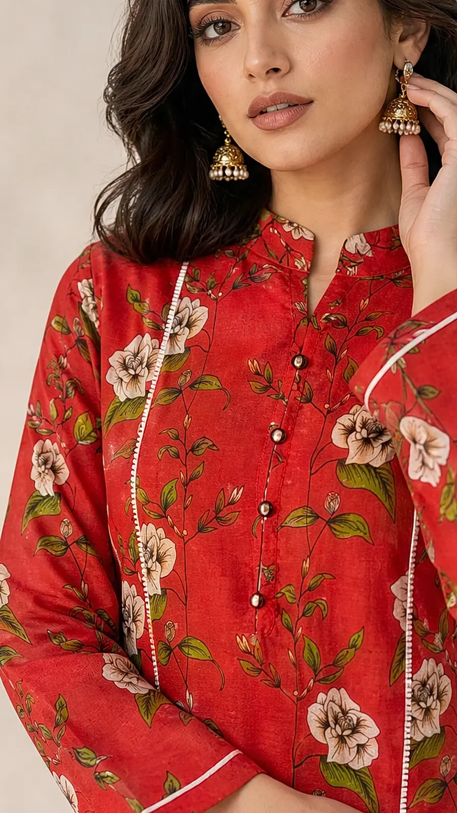 Red_Green 2 Pcs Coord  Soft Cotton Lawn Suit