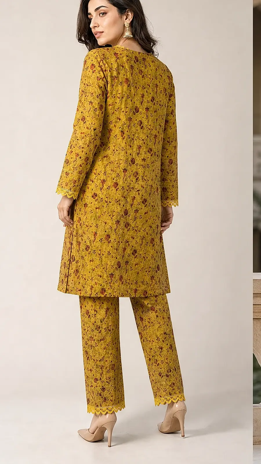 Mustard_Red 2 Pcs Coord  Soft Cotton Lawn Suit