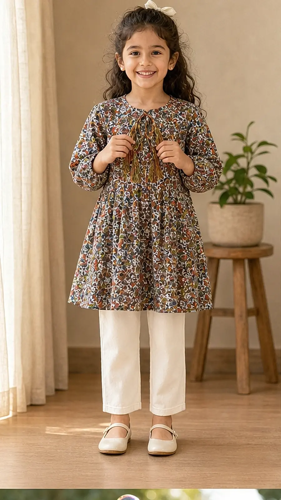 Girls Printed Tunic Pant Co-ord Set