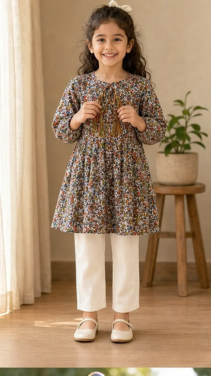 Girls Printed Tunic Pant Co-ord Set