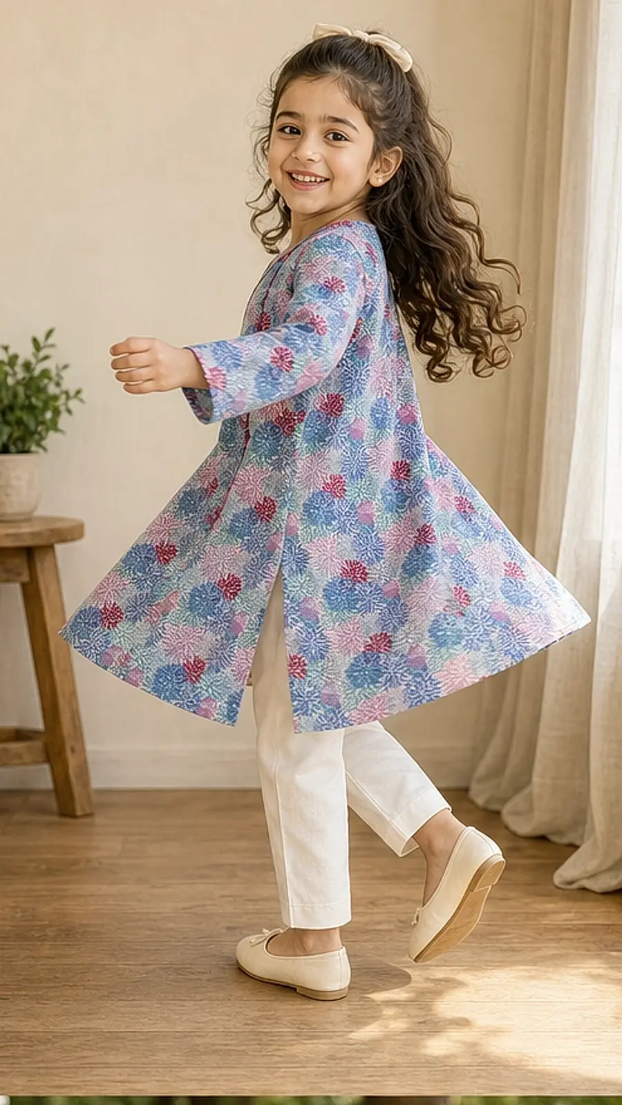 Girls Floral Printed Kurta Trouser Set