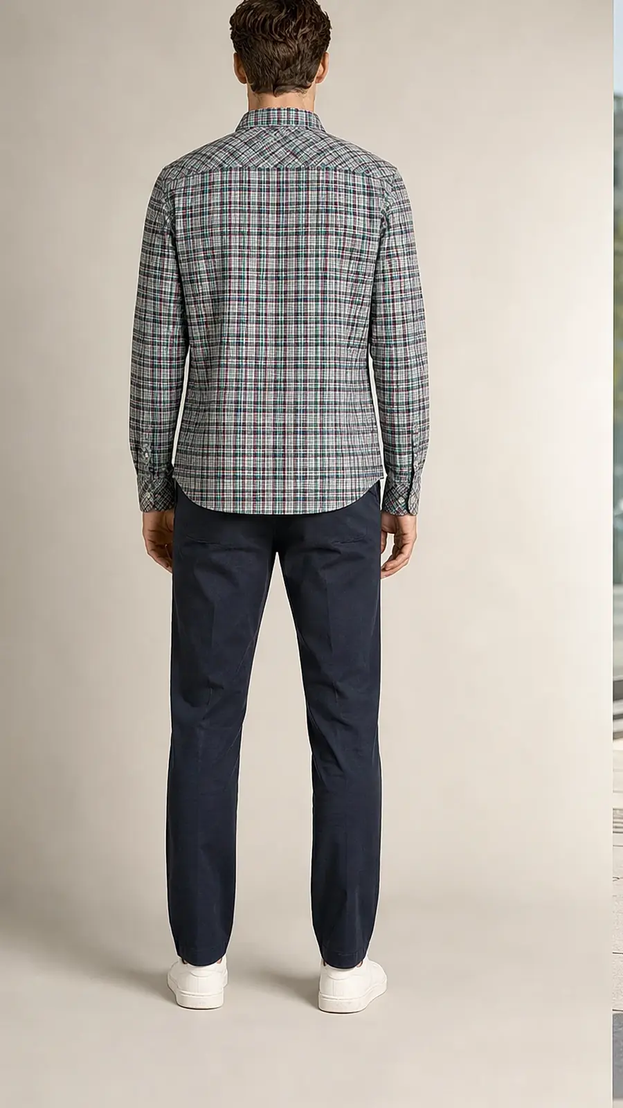 Green Pink White Multi Line small Check Shirt