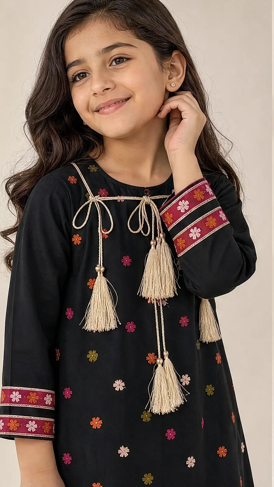 Girls Black Embroidered Kurta Salwar Set