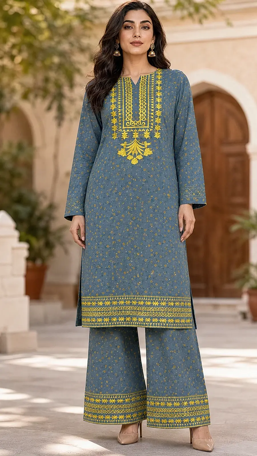 Gray printed and Embriodered 2 Pcs Egyptian Soft Cotton Lawn Suit