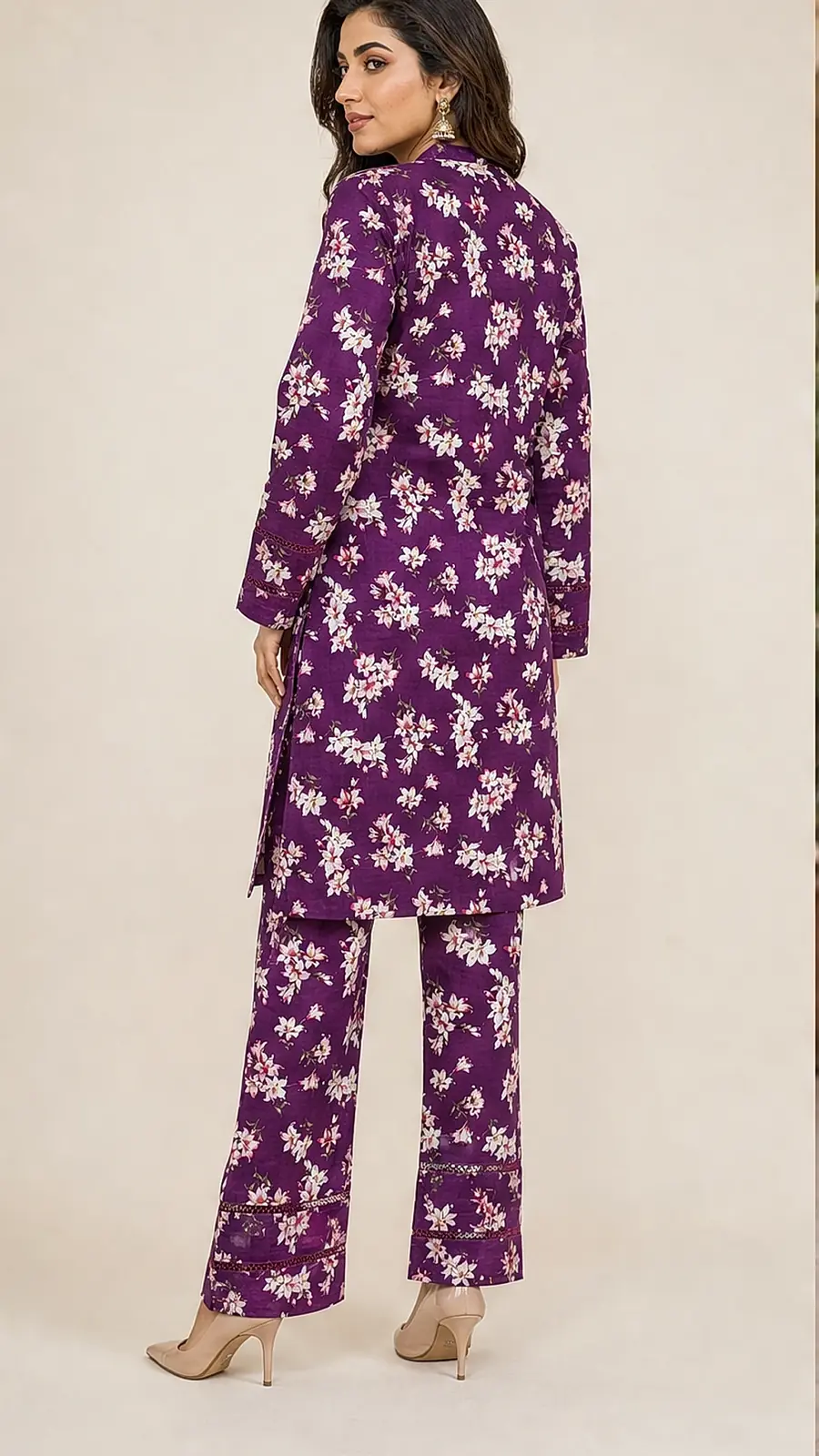 White_Purple 2 Pcs Coord  Soft Cotton Lawn Suit