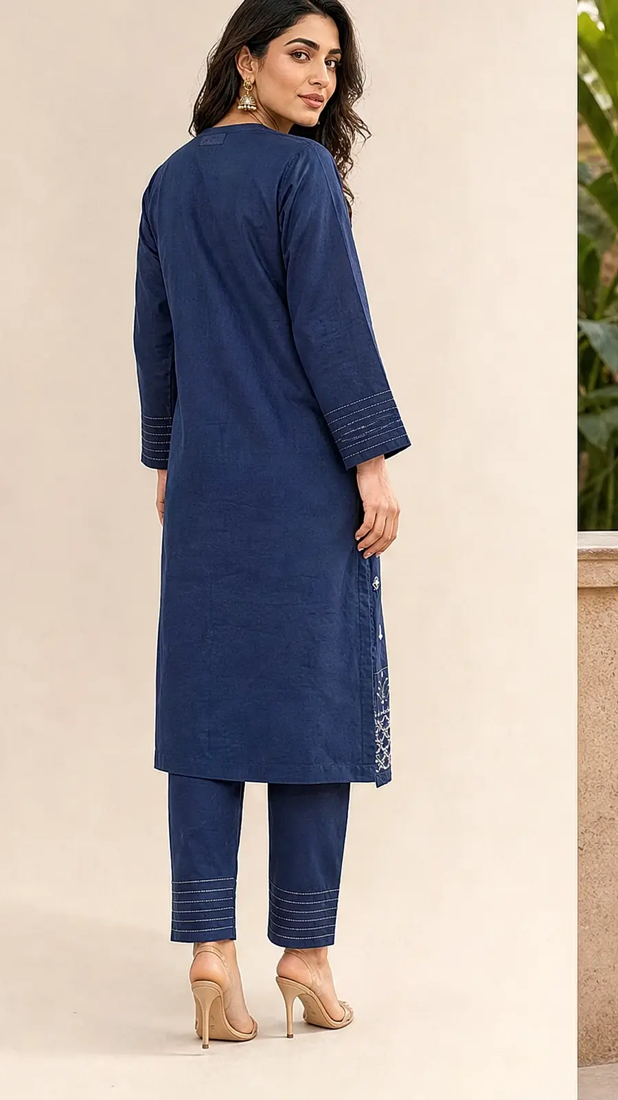 Navy and Embriodered 2 Pcs Egyptian Soft Cotton Lawn Suit