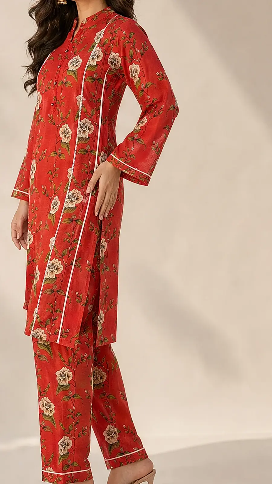 Red_Green 2 Pcs Coord  Soft Cotton Lawn Suit