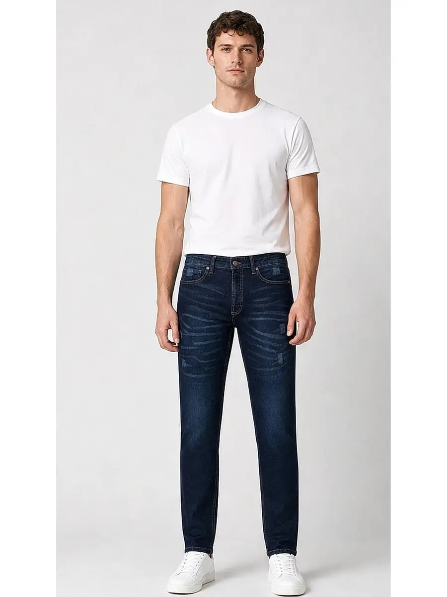 Stretch Denim Navy Blue Mens vintage Stretch Denim Jeans Pant Slim Fit