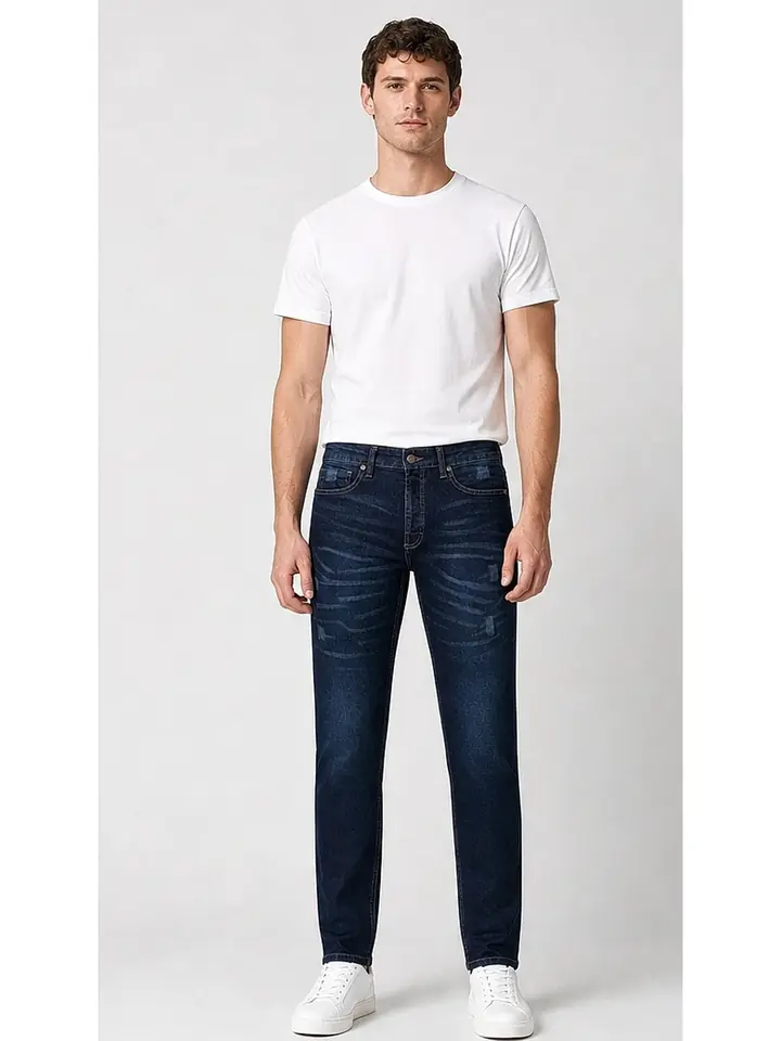 Stretch Denim Navy Blue Mens vintage Stretch Denim Jeans Pant Slim Fit