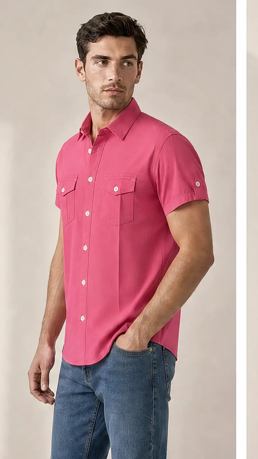 Pink Pigment Dyed Fine Weaved Egyption Cotton Fabric Half Sleeve Casual Shirt