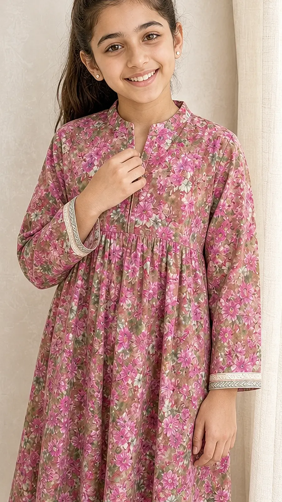 Dusty Pink Floral Girls Frock Shalwar Set