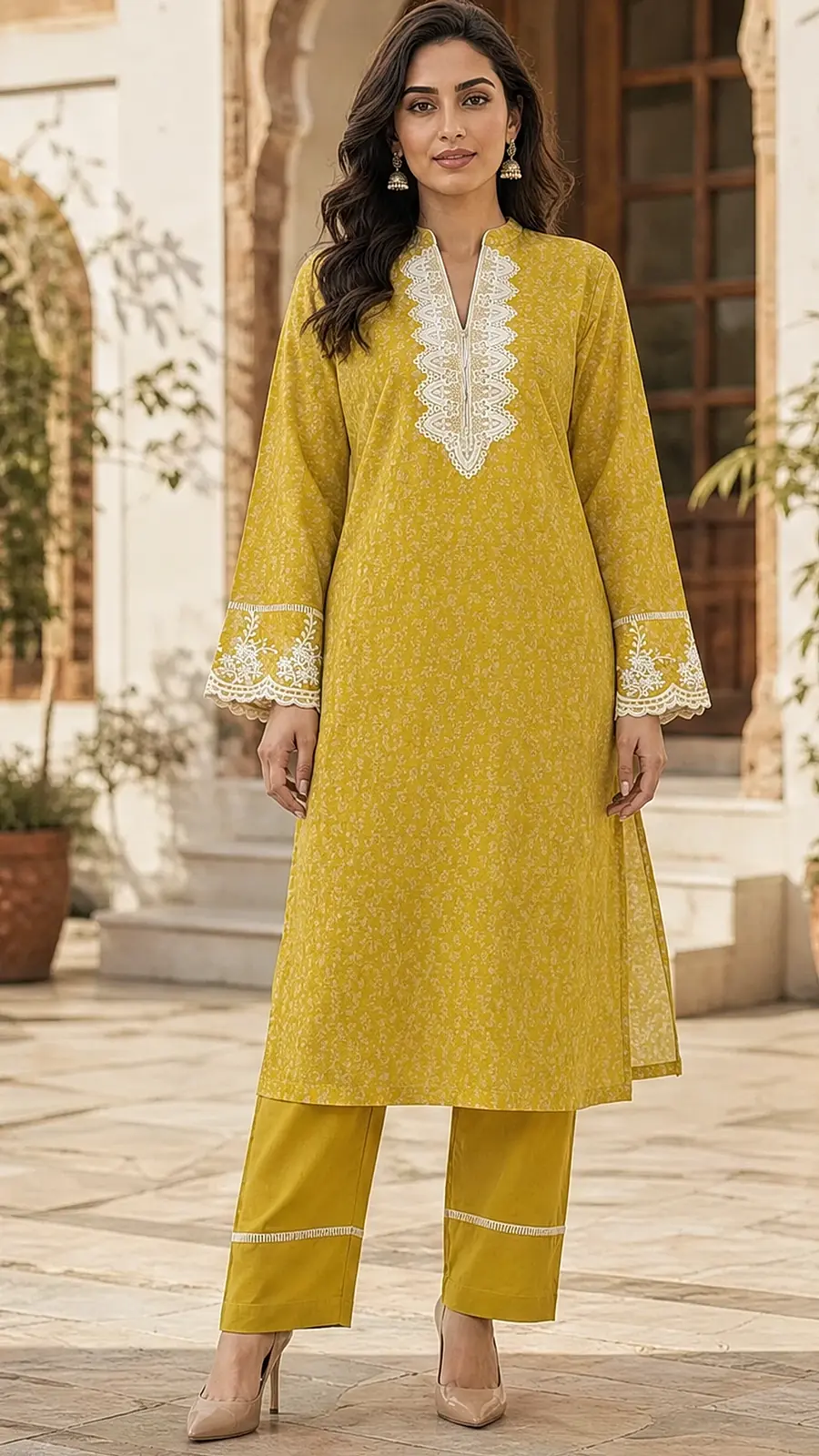 Mustard printed and Embriodered 2 Pcs Egyptian Soft Cotton Lawn Suit