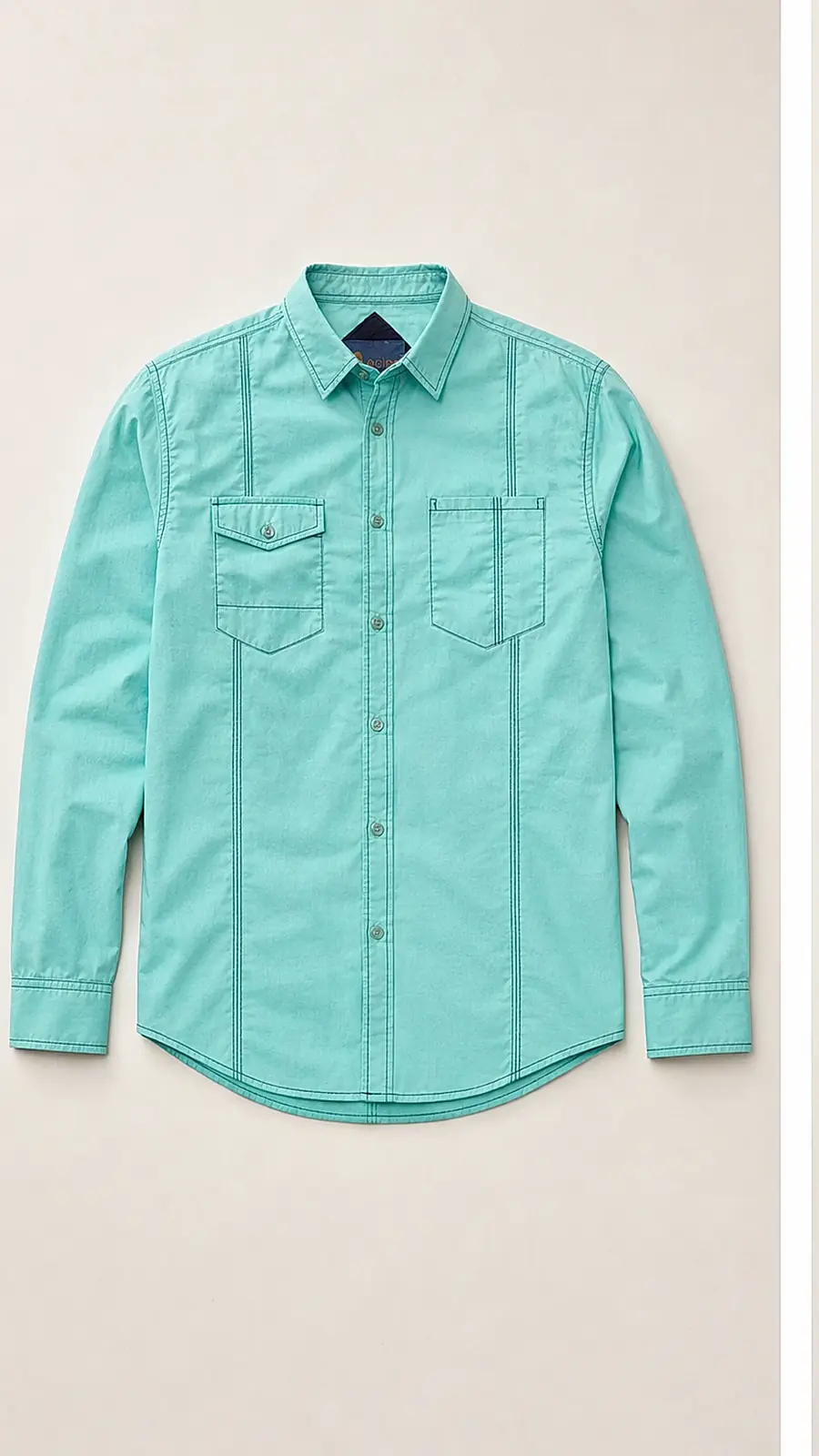 Green Shirt with navy Contrast Stitch and Fine Weaved Egyption Cotton Fabric Casual Shirt
