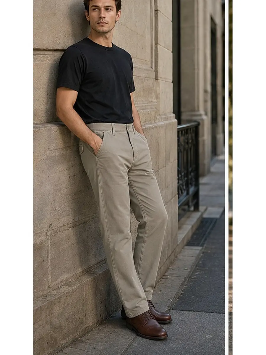 Men's Regular Fit Beige Casual Pants