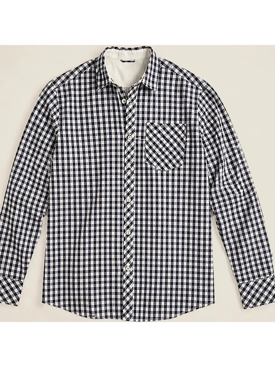 Recipe Men Navy White Gingham Check Long Sleeve Button-Down Shirt