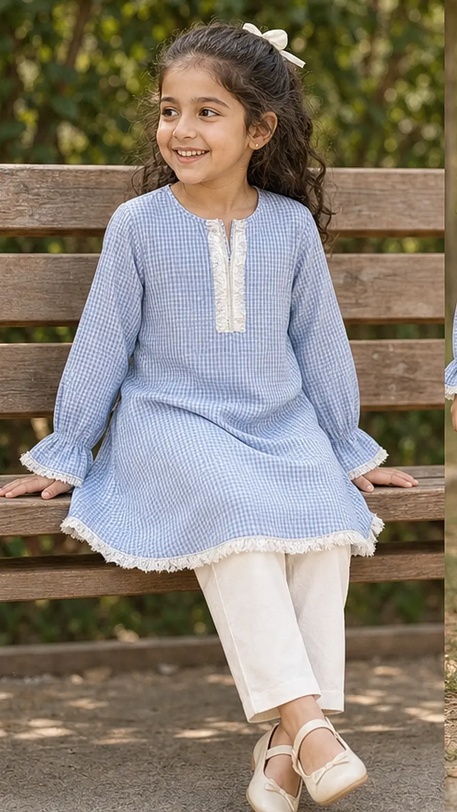 Girls Gingham Kurta Trouser Set