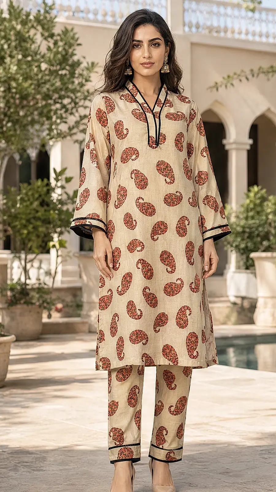 Beige_Orange 2 Pcs Coord  Soft Cotton Lawn Suit