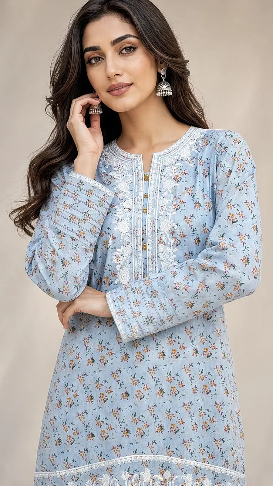 Blue Printed Embroidered 2-Piece Cotton Lawn Suit