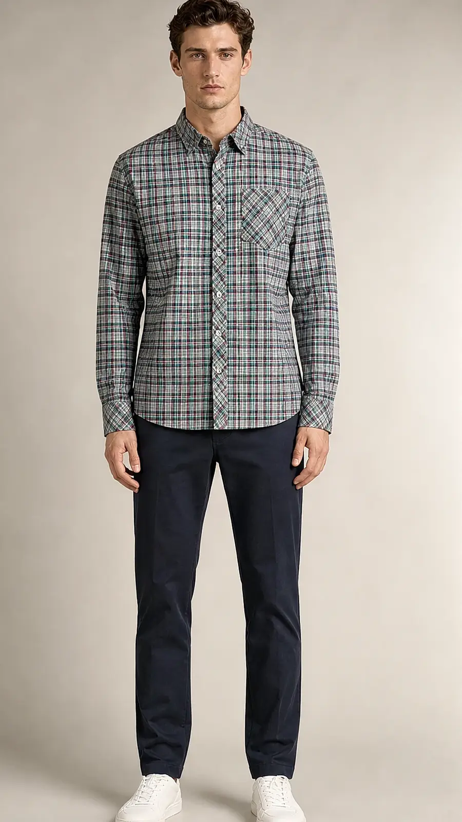 Green Pink White Multi Line small Check Shirt