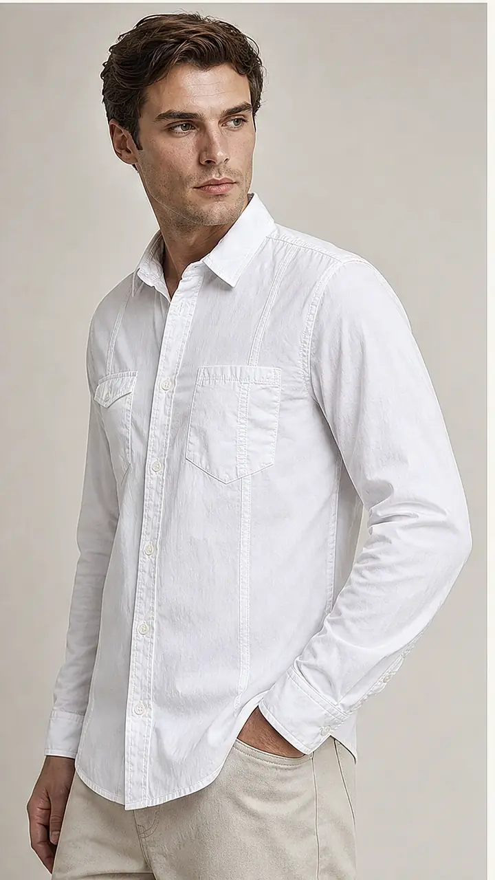 Recipe Men's White Long-Sleeve Button-Up Shirt