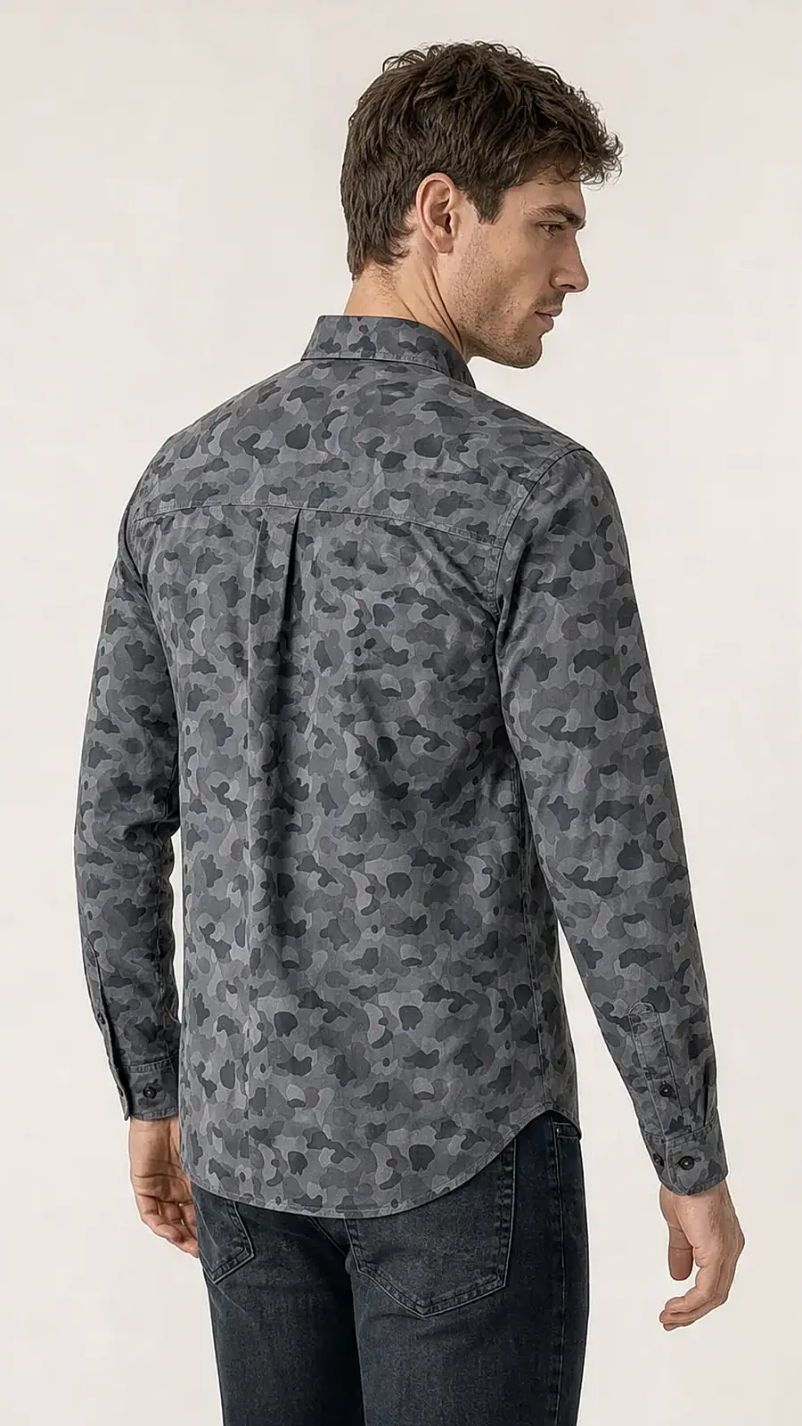 Recipe Men's Grey Camouflage Full Sleeve Casual Shirt