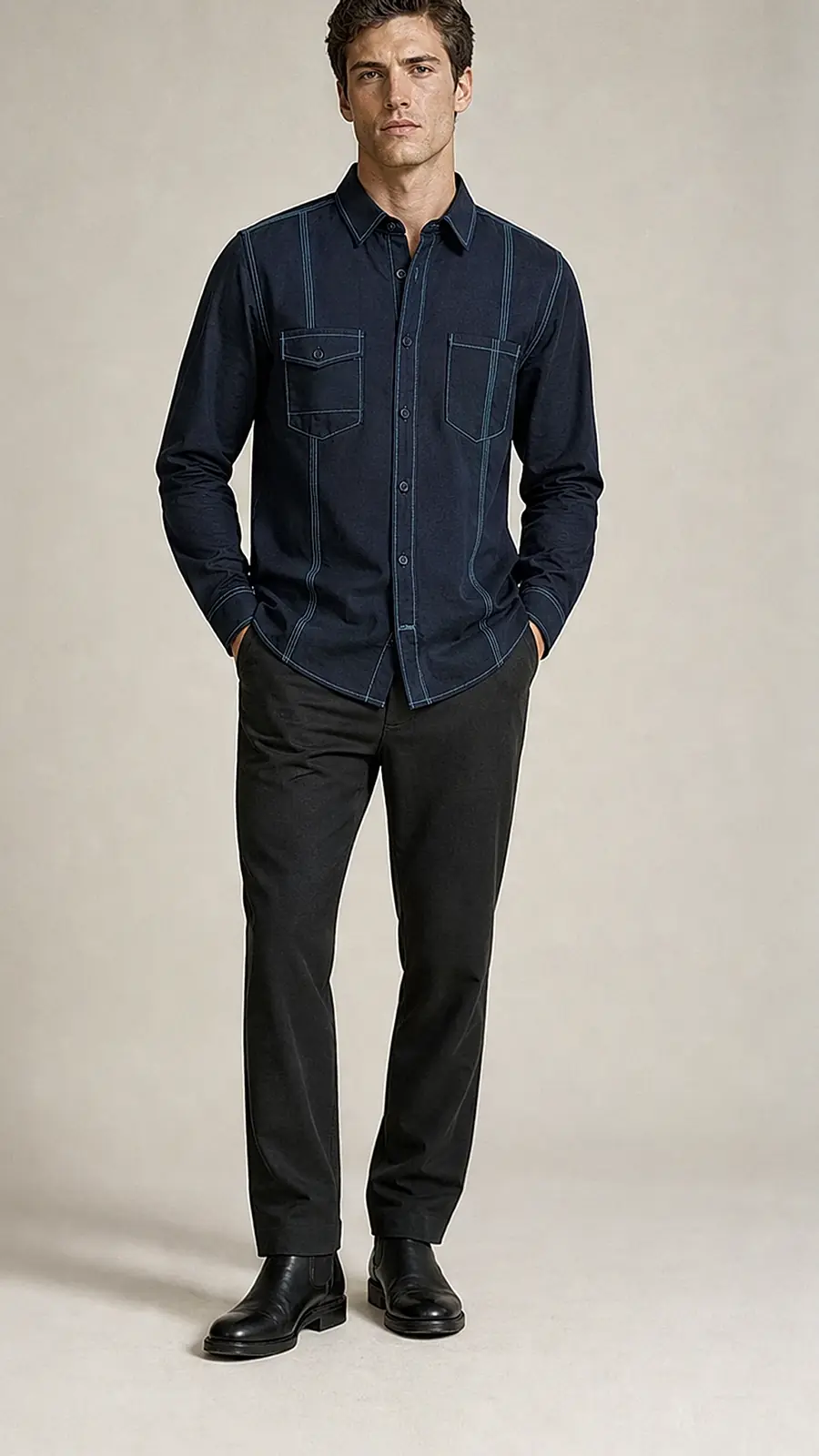 Recipe Men's Contrast Stitch Shirt and Trouser Set
