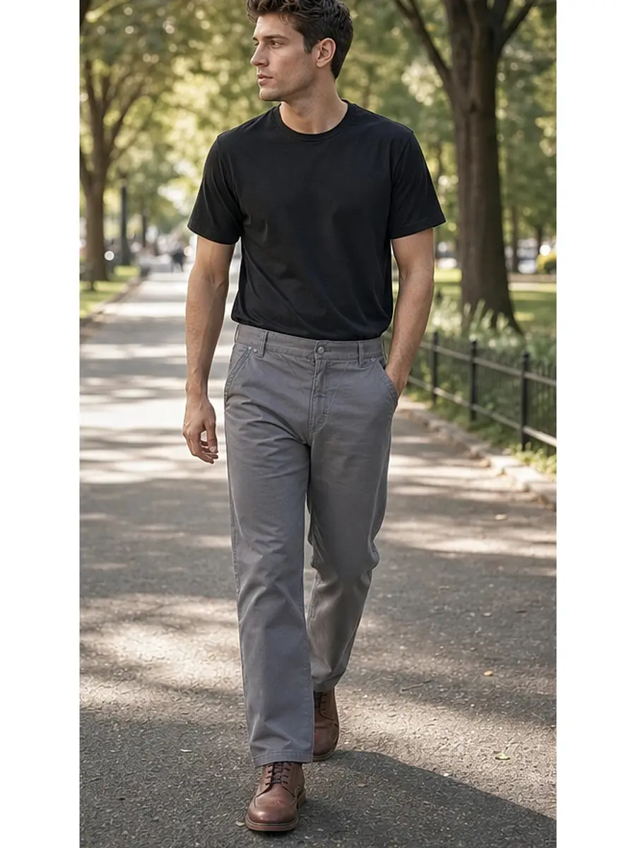 Cotton Canvas Gray Peach Finish Regular Fit Casual Pant