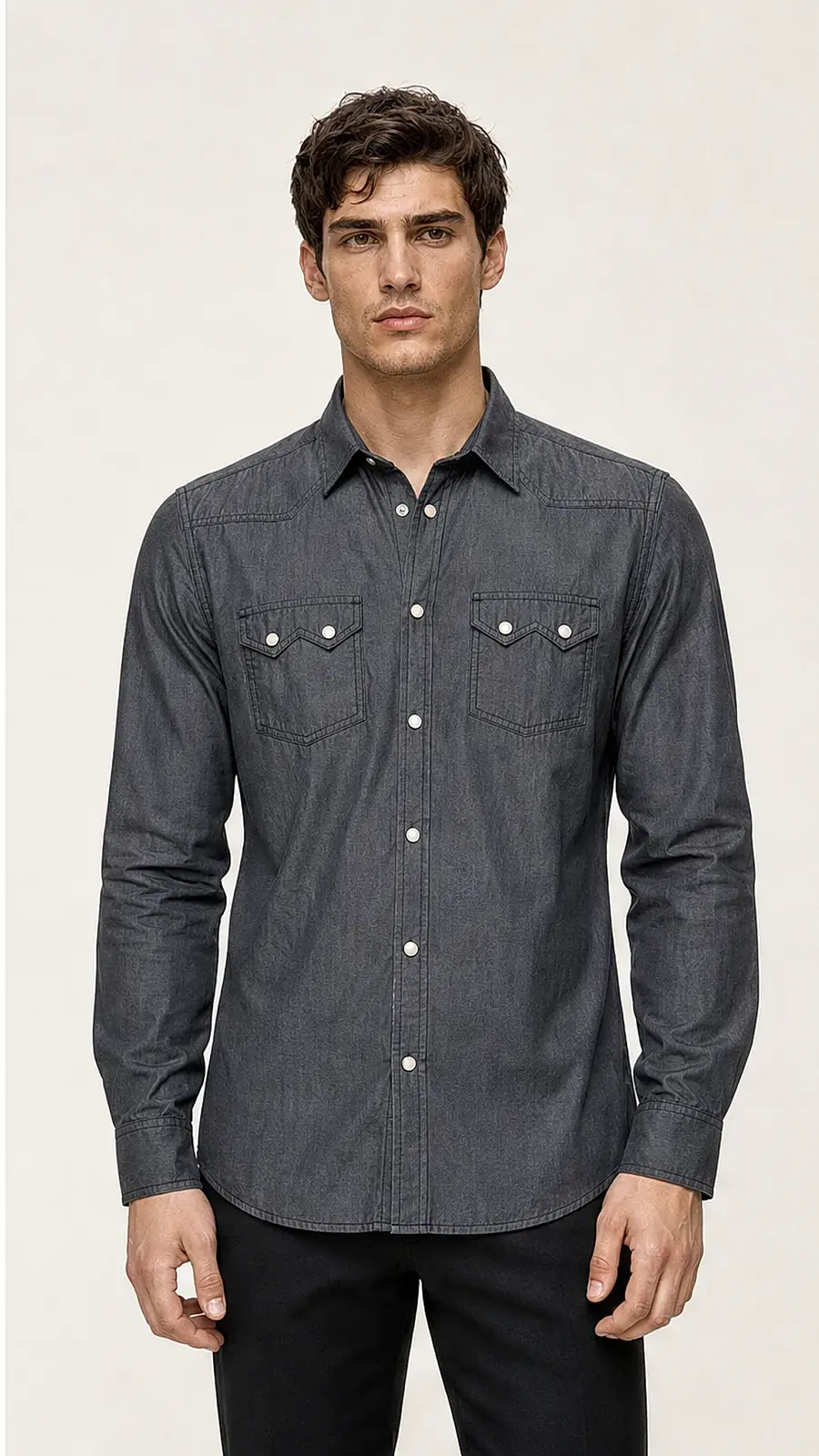 Black Chambery Two Pockets with flap Casual Shirt