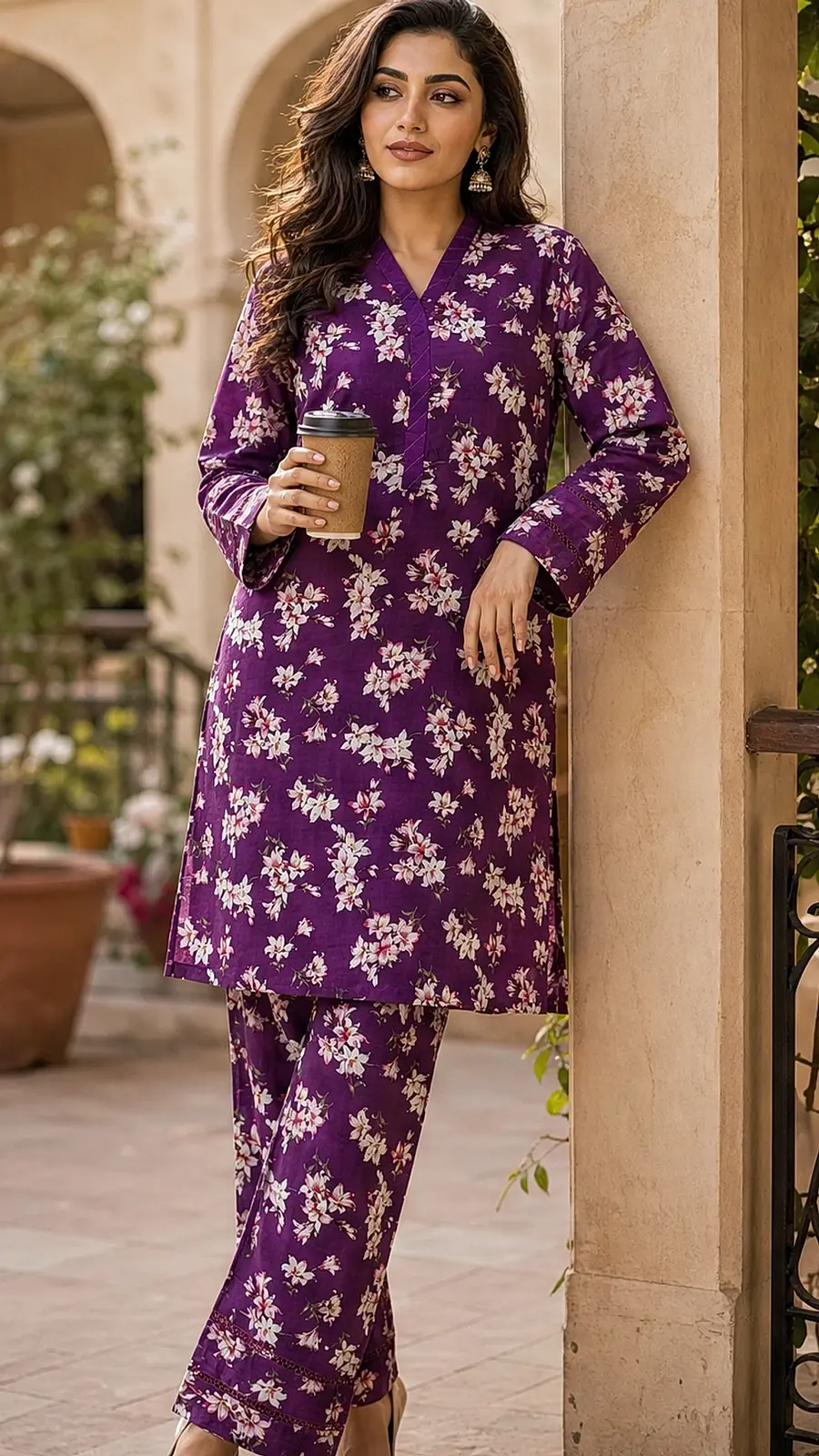 White_Purple 2 Pcs Coord  Soft Cotton Lawn Suit