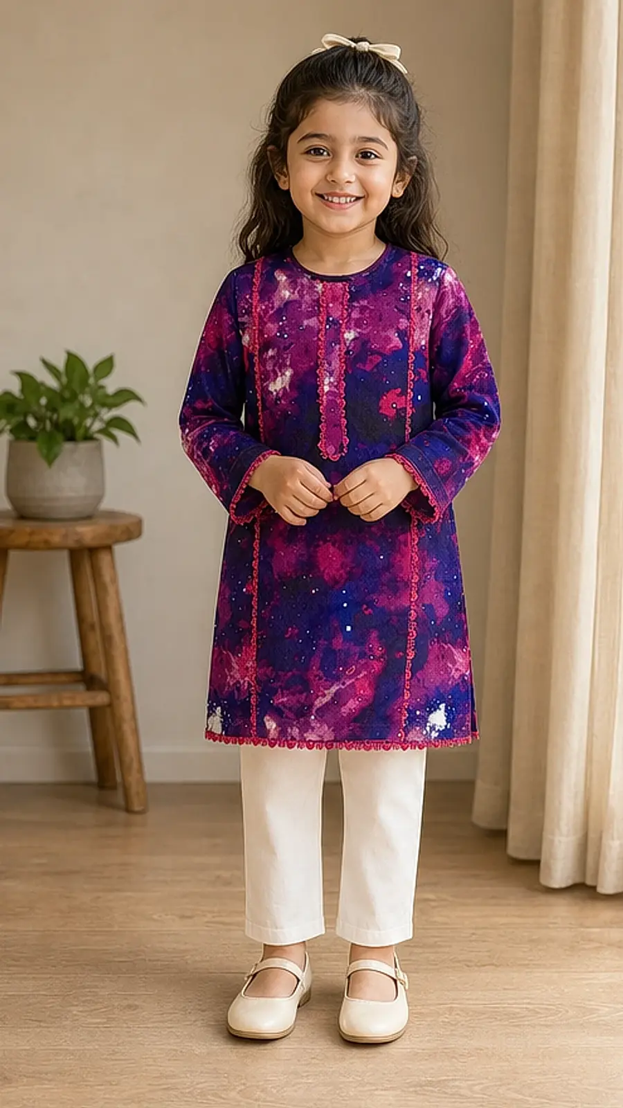 Girls Galaxy Print Kurta Pant Set