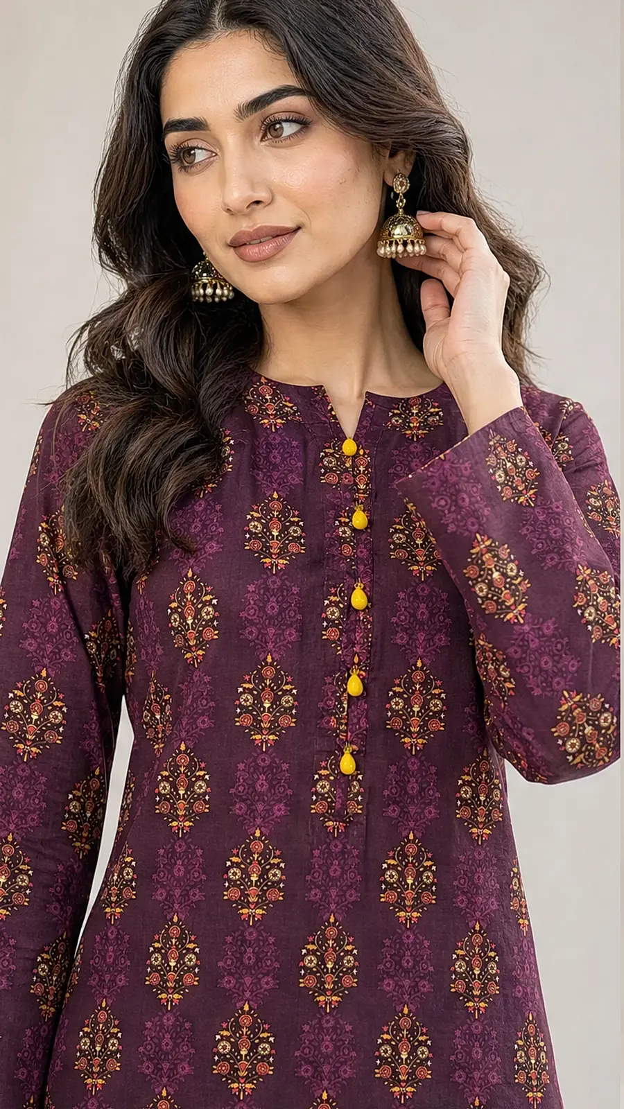 Plum Printed Cotton Lawn Co-ord Suit
