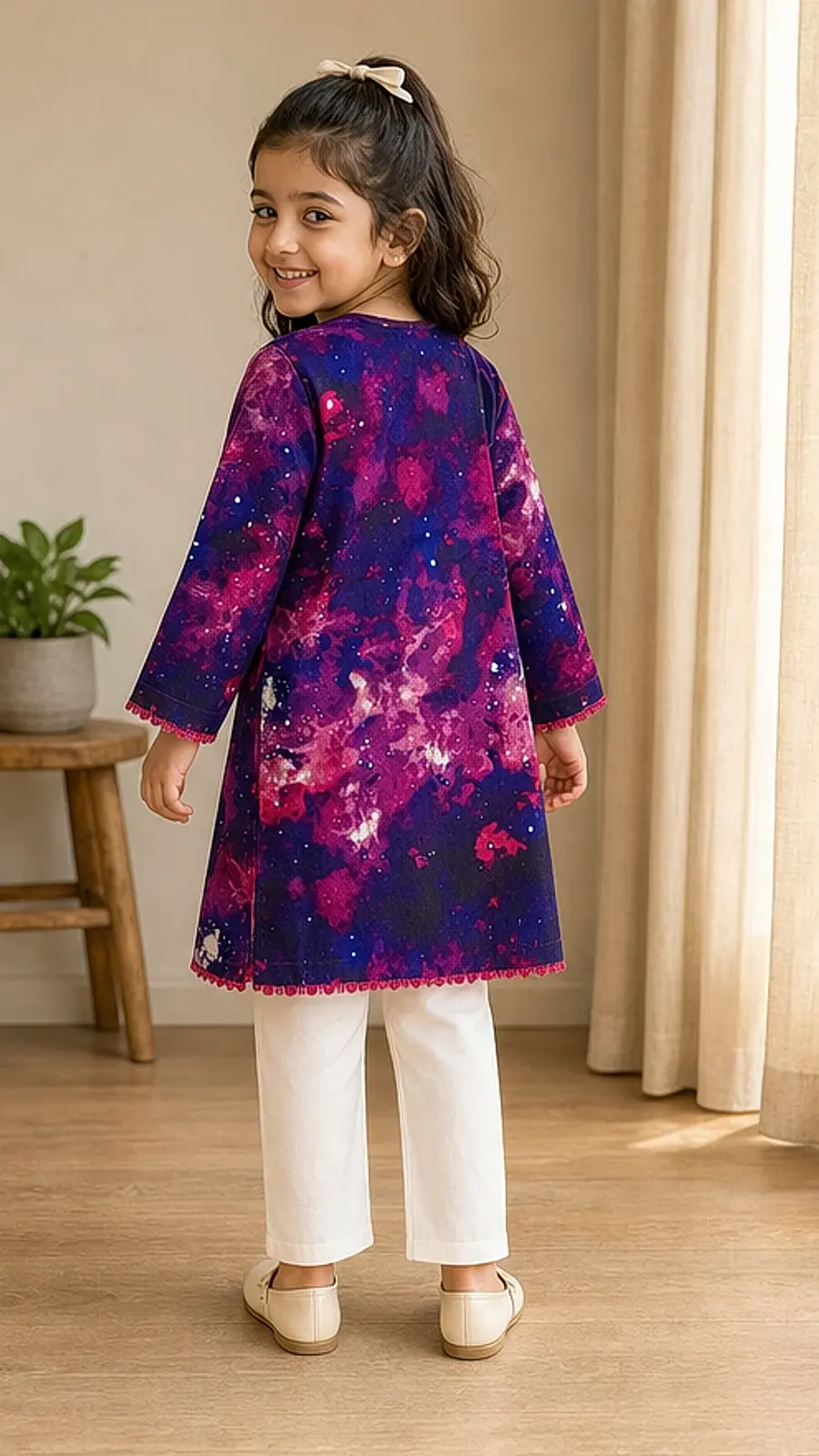 Girls Galaxy Print Kurta Pant Set