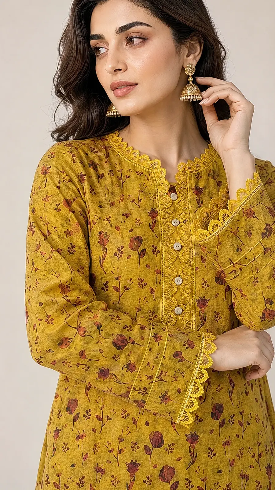 Mustard_Red 2 Pcs Coord  Soft Cotton Lawn Suit