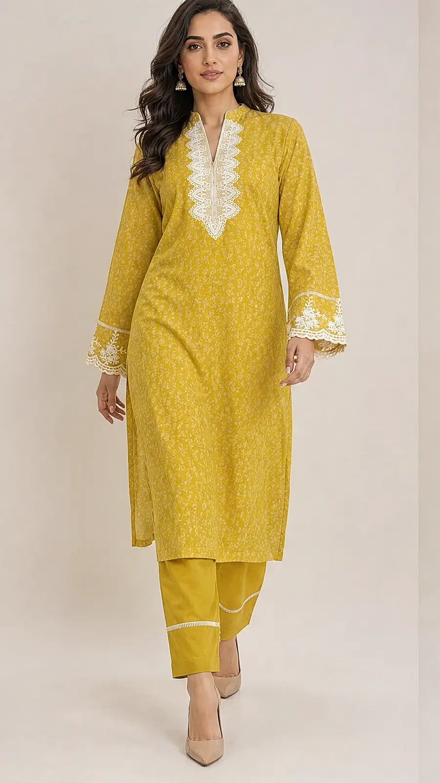Mustard printed and Embriodered 2 Pcs Egyptian Soft Cotton Lawn Suit