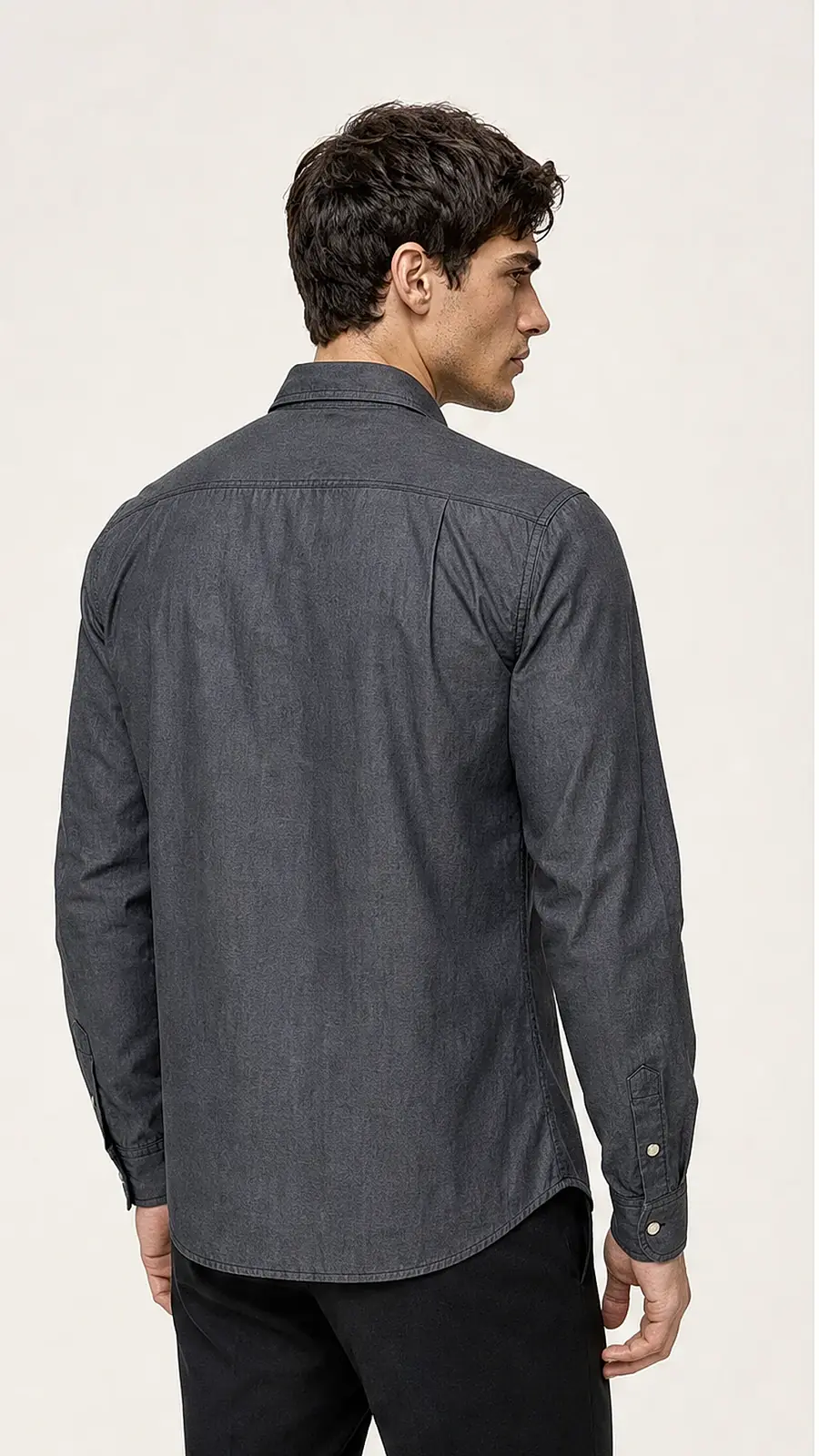 Recipe Men's Charcoal Subtle Print Long Sleeve Shirt