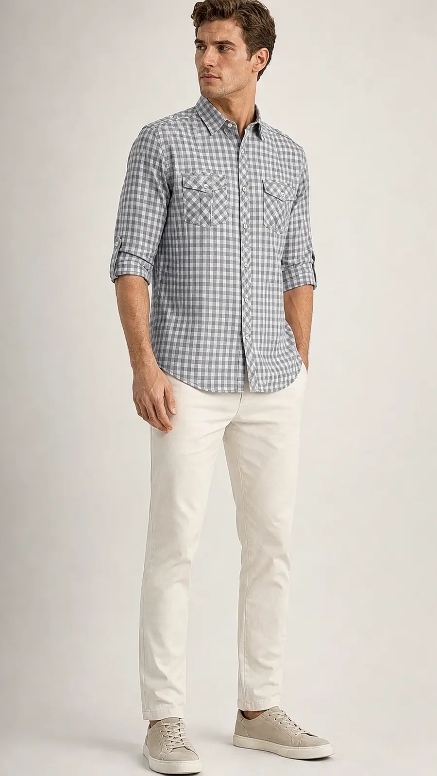 Gray White Gingum Check Egyption Cotton Shirt