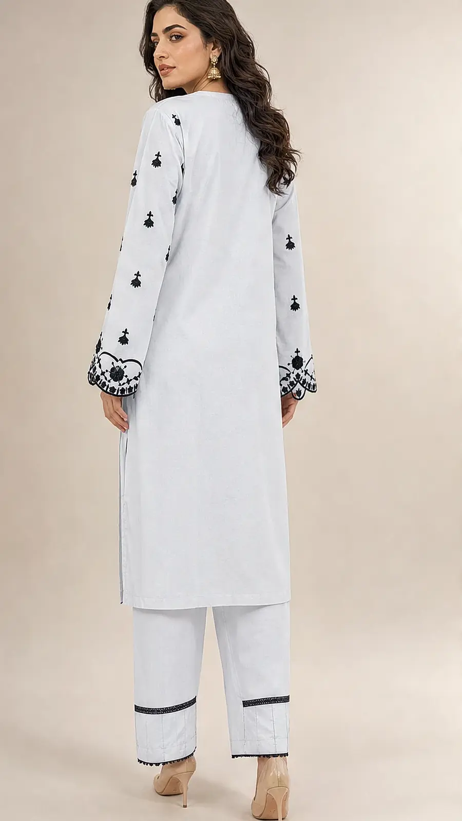 Pure White and Embriodered 2 Pcs Egyptian Soft Cotton Lawn Suit