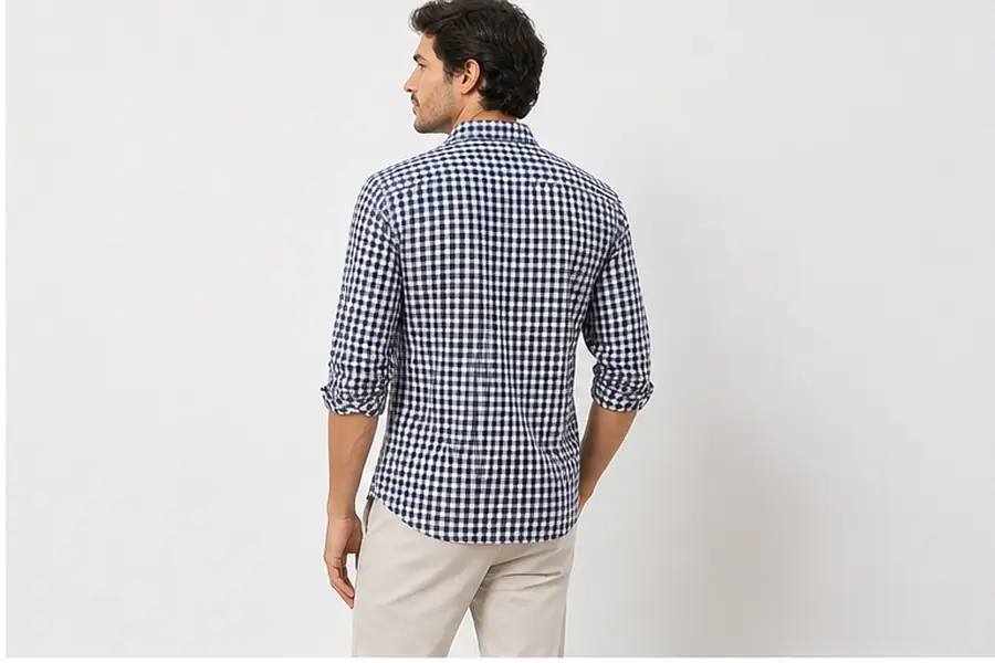 Navy_Black_white yarn dyed fine weaved Cotton Fabric soft Casual Shirt